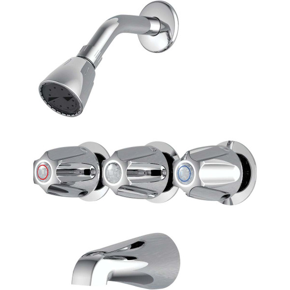 Home Impressions Chrome 3-Handle Metal Knob Tub & Shower Faucet F30K4507CP-JPA9