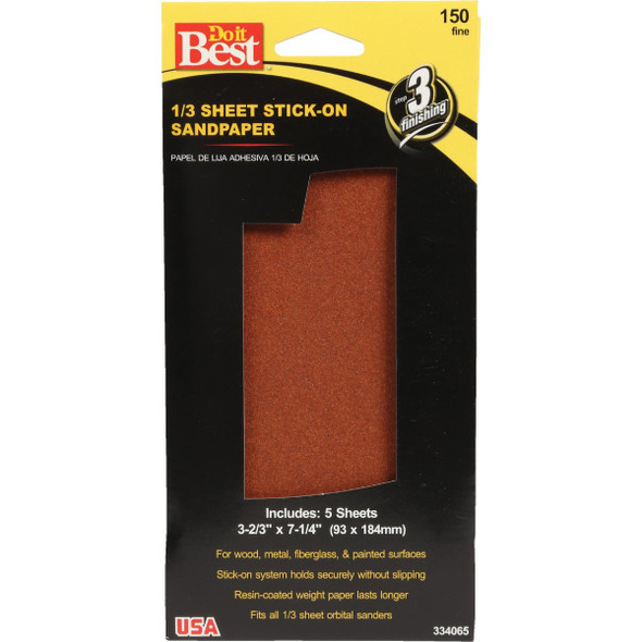 Do it Best 150 Grit 1/3 Stick-On Sheet Power Sanding Sheet (5-Pack) 334065GA