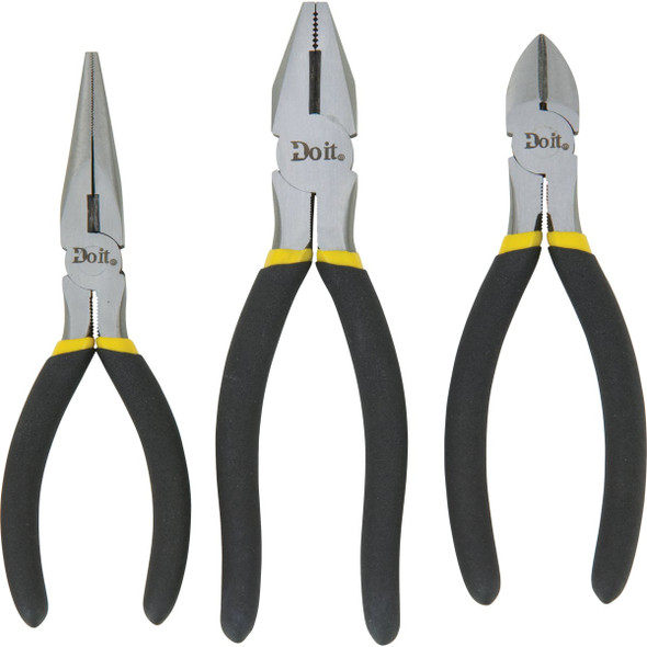 Do it 6 In. Long Nose, 6 In. Diagonal and 7 In. Linesman Plier Set (3-Piece) 303763 303763