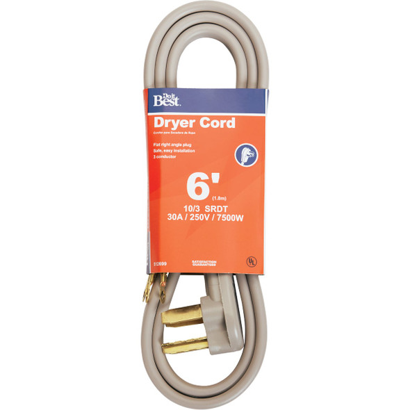 Do it Best 6 Ft. 10/3 30A Dryer Cord DRC-SRDT-103-6