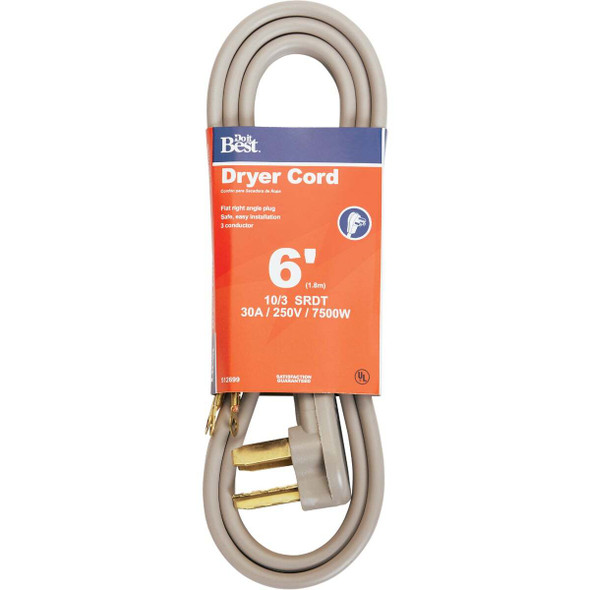 Do it Best 6 Ft. 10/3 30A Dryer Cord DRC-SRDT-103-6