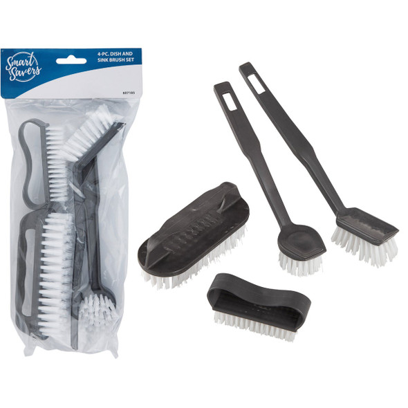 Smart Savers Blue Plastic Bristle Scrub Brush Set (4-Piece) Pack of 12