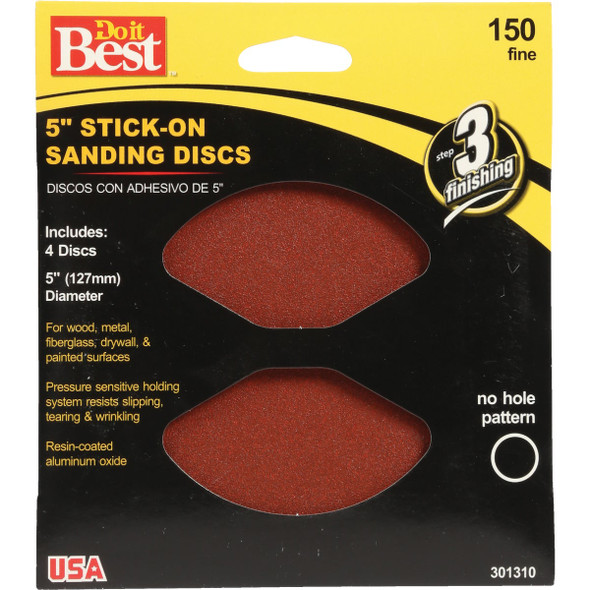 Do it Best 5 In. 150 Grit Stick-On Sanding Disc (4-Pack) 301310GA