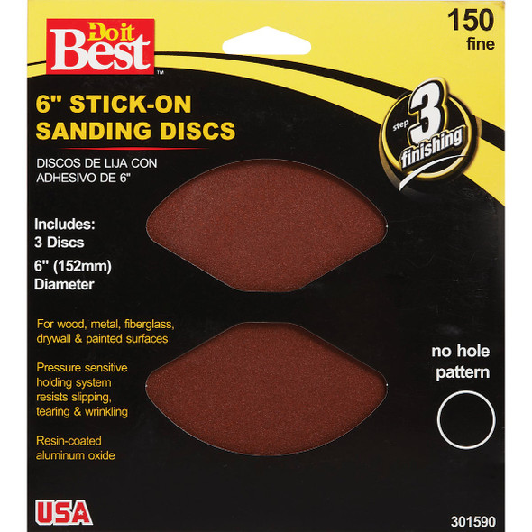 Do it Best 6 In. 150 Grit Stick-On Sanding Disc (3-Pack) 301590
