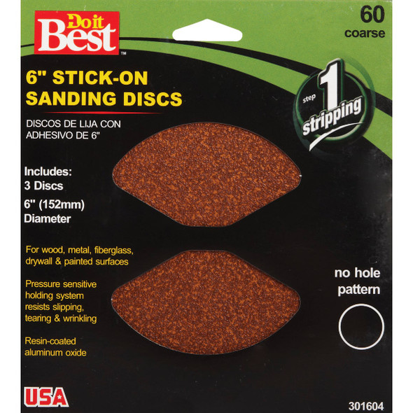 Do it Best 6 In. 60 Grit Stick-On Sanding Disc (3-Pack) 301604GA