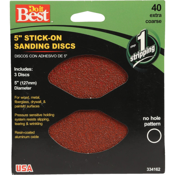 Do it Best 5 In. 40 Grit Stick-On Sanding Disc (3-Pack) 334162GA