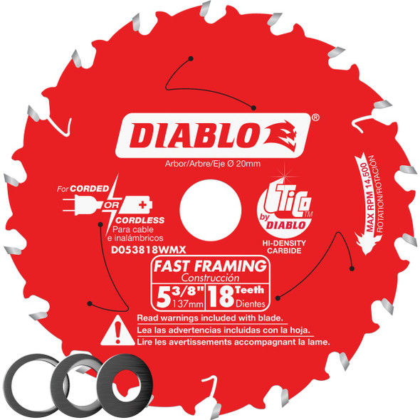 Diablo 5-3/8 In. 18-Tooth Fast Framing Circular Saw Blade D053818WMX
