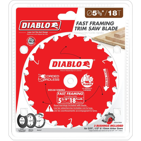 Diablo 5-3-8 In. 18-Tooth Fast Framing Circular Saw Blade D053818WMX 327401