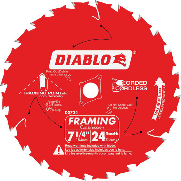 Diablo 7-1/4 In. 24-Tooth Framing Circular Saw Blade (3-Pack) D0724X3
