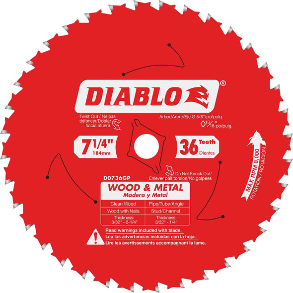 Diablo 7-1/4 In. 36-Tooth Circular Saw Blade, Bulk D0736GPA Pack of 5