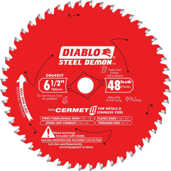 Diablo Steel Demon 6-1/2 In. 48-Tooth Cermet II Metal Circular Saw Blade