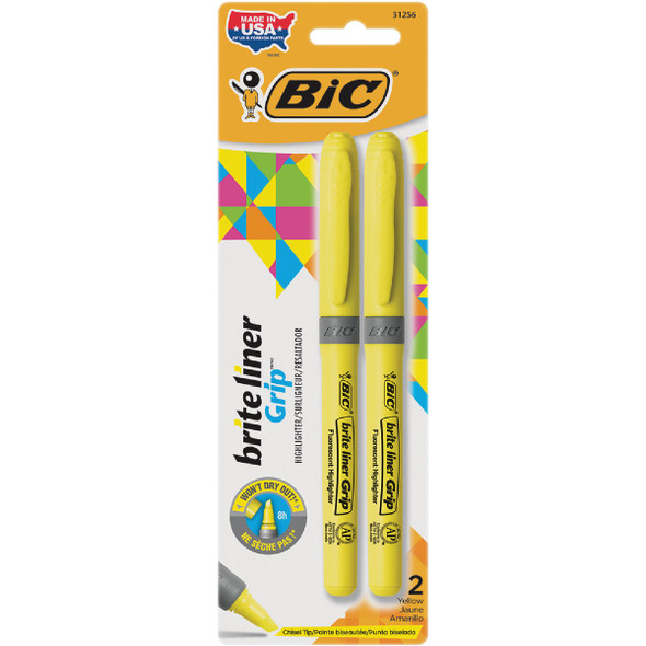 Bic Brite Liner Grip Chisel Tip Yellow Highlighter (2-Pack) GBLP21