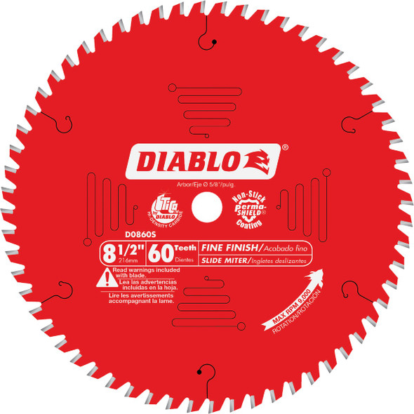 Diablo 8-1/2 In. 60-Tooth Fine Finish Circular Saw Blade D0860S
