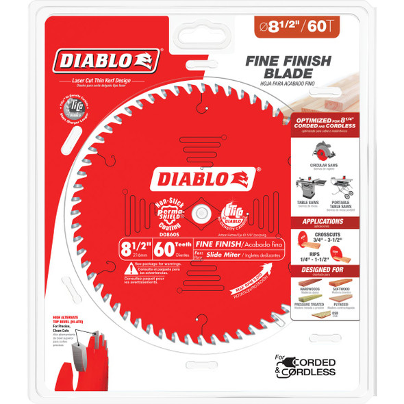 Diablo 8-1-2 In. 60-Tooth Fine Finish Circular Saw Blade D0860S 320735