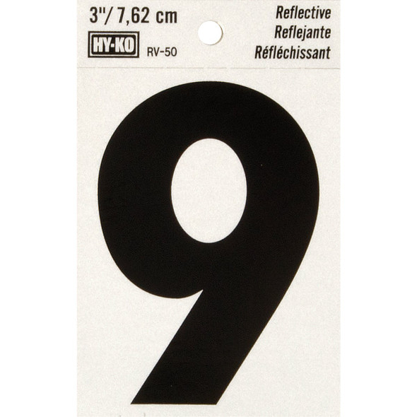 Hy-Ko Vinyl 3 In. Reflective Adhesive Number Nine RV-50-9 Pack of 10