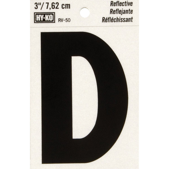 Hy-Ko Vinyl 3 In. Reflective Adhesive Letter, D RV-50D Pack of 10 Hy-Ko Vinyl 3 In. Reflective Adhesive Letter, D RV-50D Pack of 10