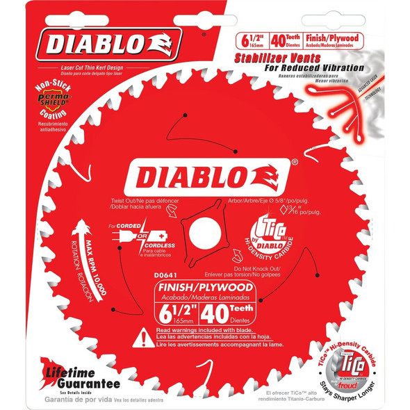 Diablo 6-1-2 In. 40-Tooth Finish Trim Circular Saw Blade D0641X 336785