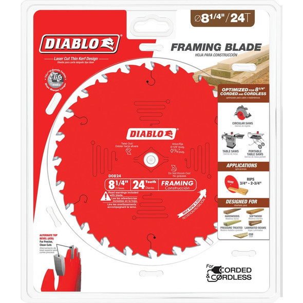 Diablo 8-1-4 In. 24-Tooth Framing Circular Saw Blade D0824X 348751