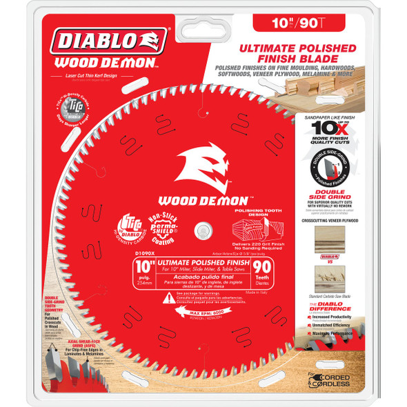Diablo 10 In. 90-Tooth Ultimate Polish Finish Circular Saw Blade D1090X 301308