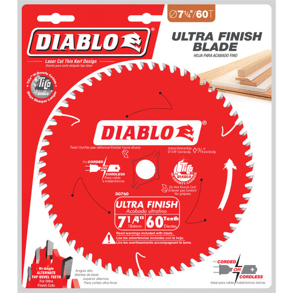 Diablo 7-1-4 In. 60-Tooth Ultra Finish Circular Saw Blade, Bulk Pack of 10 D0760A 348759