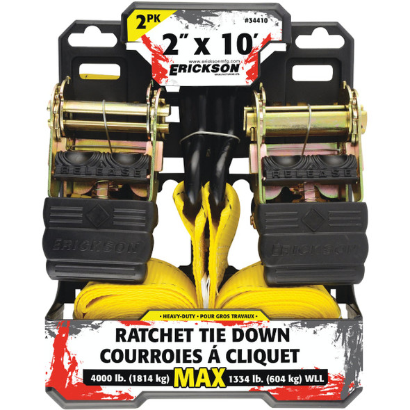 Erickson 2 In. x 10 Ft. 1330 Lb. Ratchet Tie-Down Strap (2-Pack)