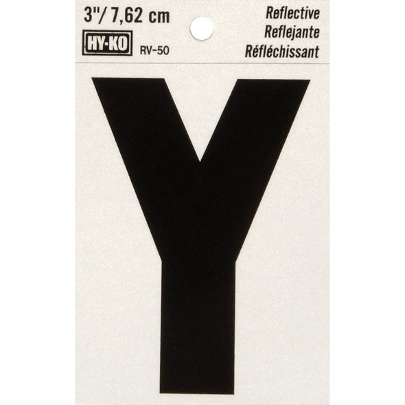 Hy-Ko Vinyl 3 In. Reflective Adhesive Letter, Y RV-50Y Pack of 10