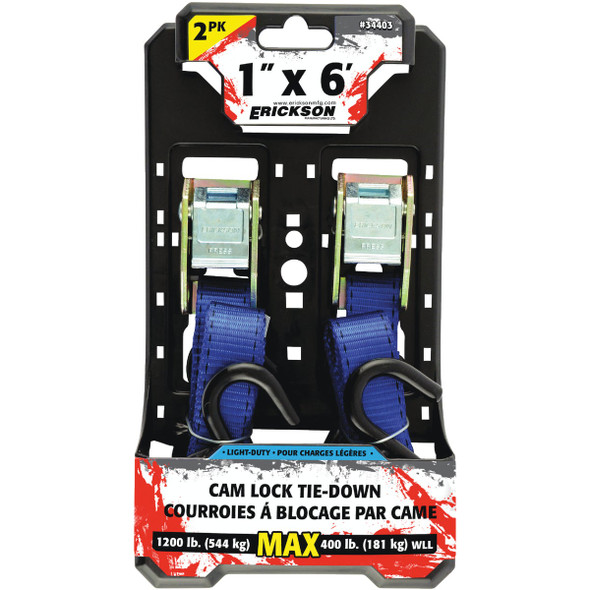 Erickson 1" x 6' Polyester Tie Down Strap (2-Pack) Erickson 1" x 6' Polyester Tie Down Strap (2-Pack)