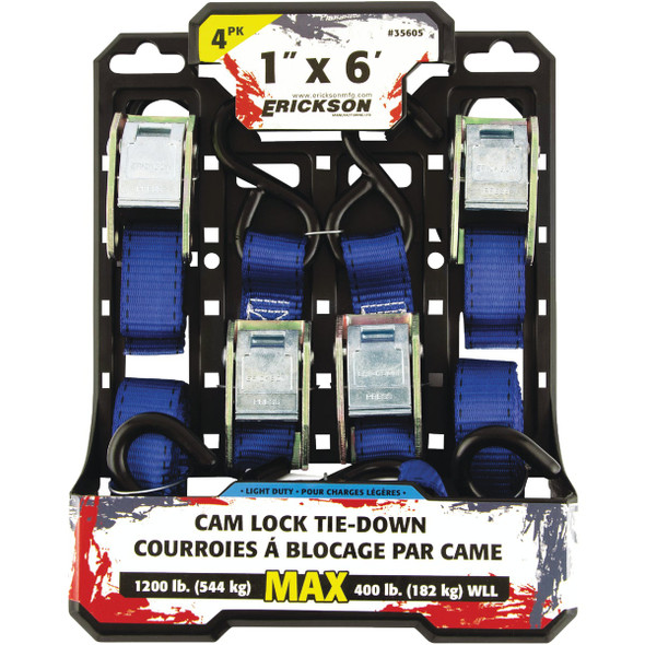 Erickson 1" x 6' Polyester Tie Down Strap (4-Pack) Erickson 1" x 6' Polyester Tie Down Strap (4-Pack)