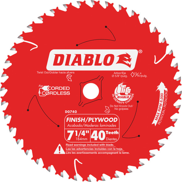 Diablo 7-1/4 In. 40-Tooth Finish Circular Saw Blade D0740X
