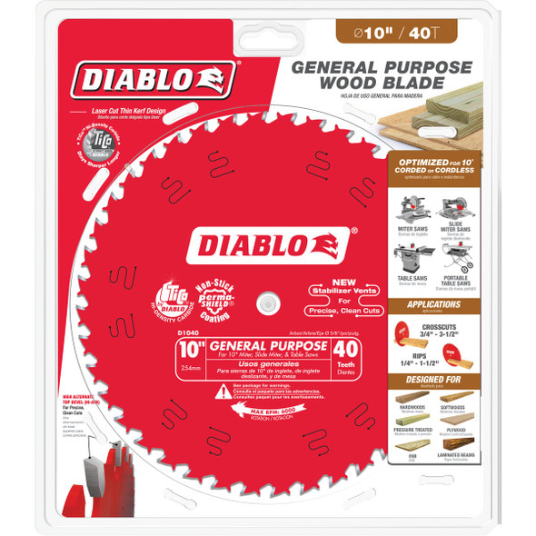 Diablo 10 In. 40-Tooth General Purpose Circular Saw Blade D1040X 320682