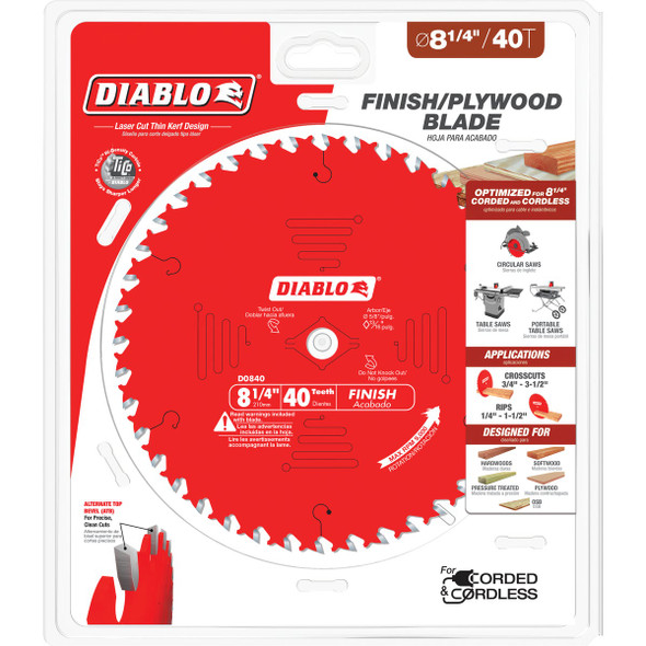 Diablo 8-1-4 In. 40-Tooth Finish Circular Saw Blade D0840X 320708