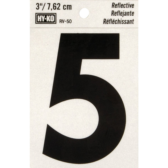 Hy-Ko Vinyl 3 In. Reflective Adhesive Number Five RV-50-5 Pack of 10 Hy-Ko Vinyl 3 In. Reflective Adhesive Number Five RV-50-5 Pack of 10