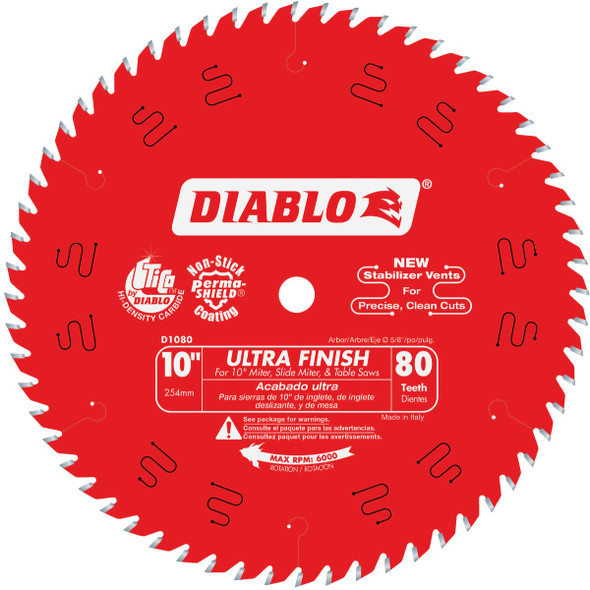 Diablo 10 In. 80-Tooth Ultra Finish Circular Saw Blade D1080X
