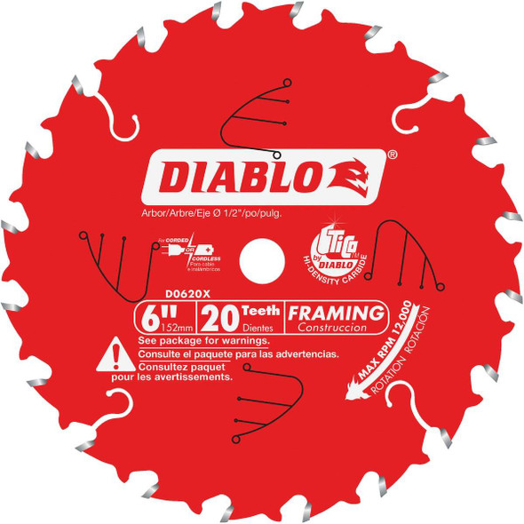 Diablo 6 In. 20-Tooth Framing Circular Saw Blade D0620X