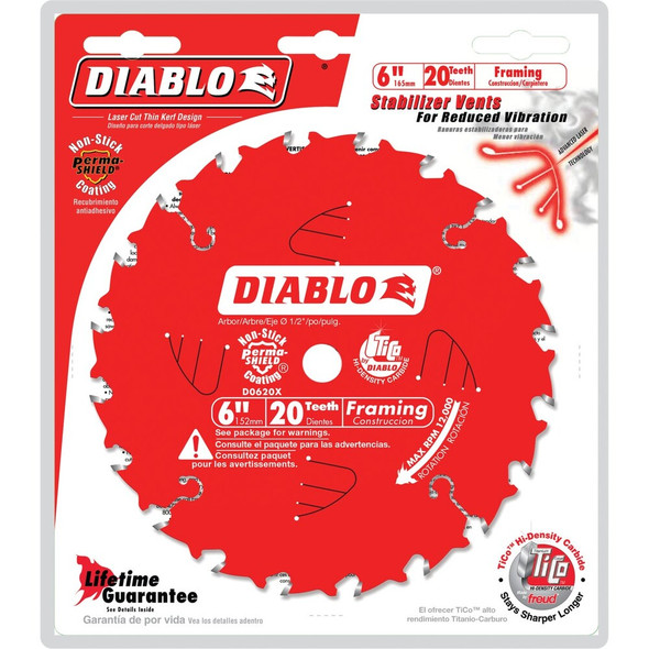 Diablo 6 In. 20-Tooth Framing Circular Saw Blade D0620X 320922