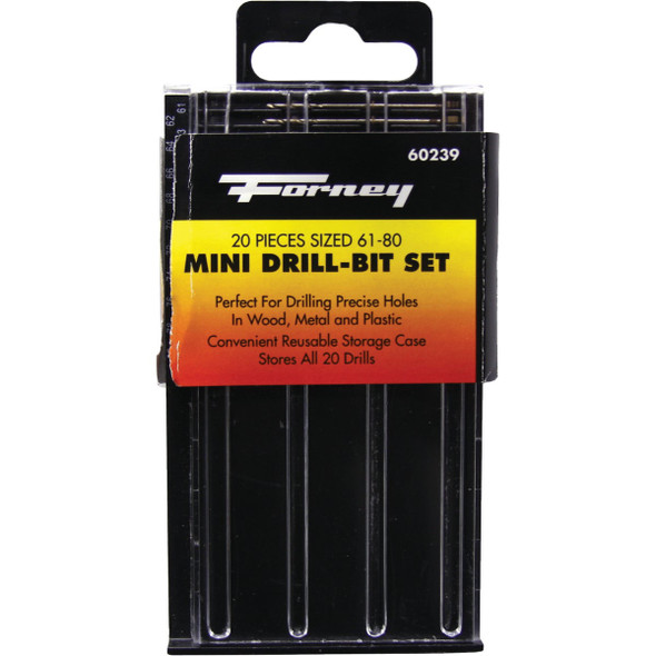 Forney 20-Piece Mini Drill Bit Set, 61 thru 80 60239