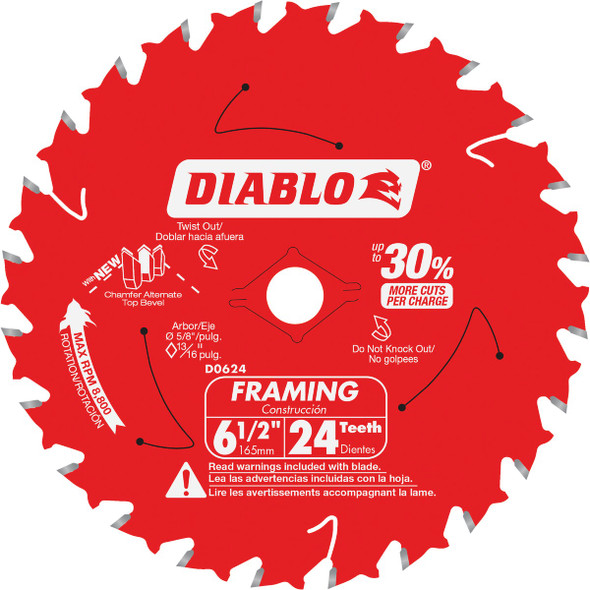 Diablo 6-1/2 In. 24-Tooth Framing Circular Saw Blade D0624X