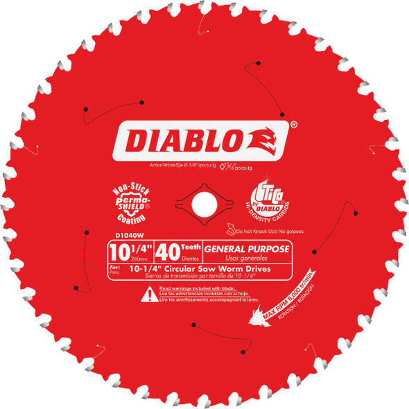Diablo 10-1/4 In. 40-Tooth General Purpose Circular Saw Blade D1040W