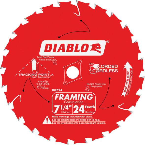 Diablo 7-1/4 In. 24-Tooth Framing Circular Saw Blade, Bulk D0724A Pack of 10
