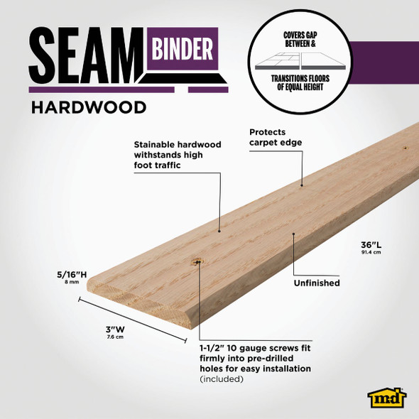 M-D Building Products 3 In. x 36 In. Unfinished Hardwood Seam Binder with Screws 85613 285226