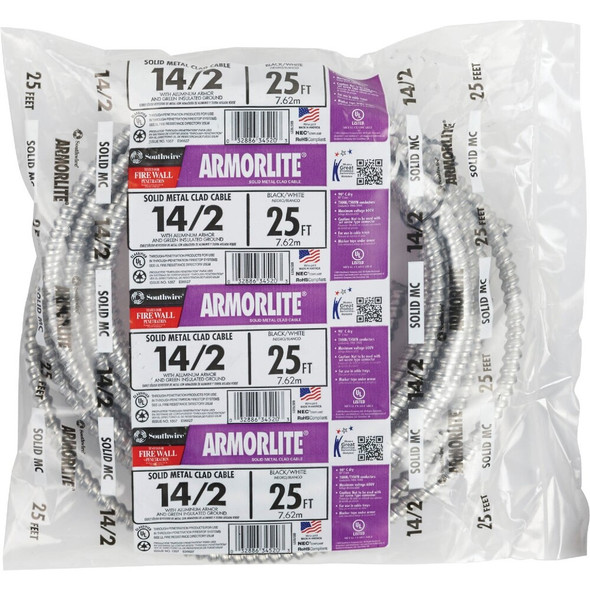 Southwire 25 Ft. 14-2 MC Armored Cable Electrical Wire 68579221 521655