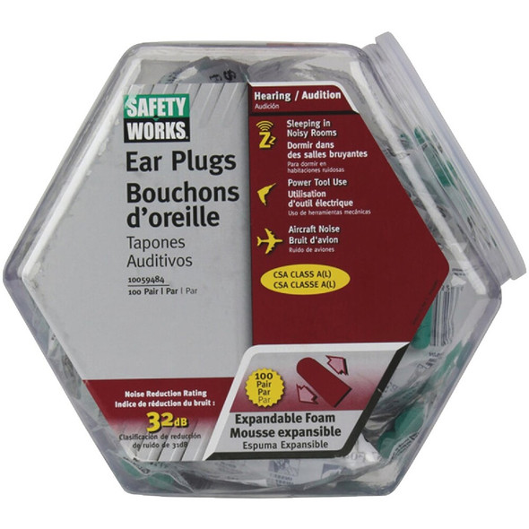 Safety Works Foam NRR 31dB Earplugs in Counter Dispenser (100-Pair) 10059484 361156