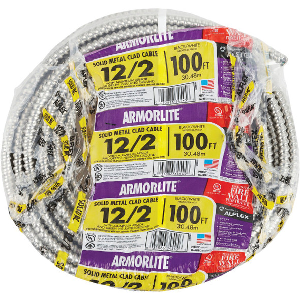 Southwire 100 Ft. 12/2 MC Armored Cable Electrical Wire Southwire 100 Ft. 12/2 MC Armored Cable Electrical Wire
