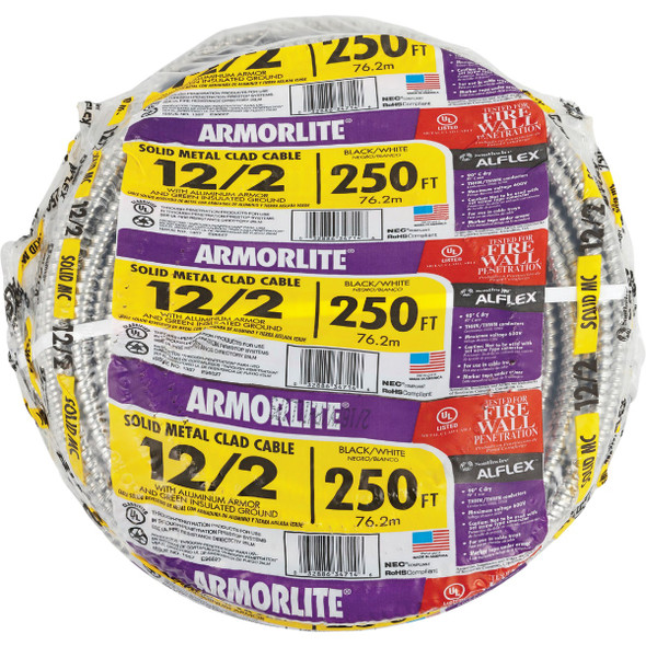 Southwire 250 Ft. 12/2 MC Armored Cable Electrical Wire Southwire 250 Ft. 12/2 MC Armored Cable Electrical Wire
