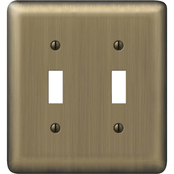Amerelle 2-Gang Stamped Steel Toggle Switch Wall Plate, Brushed Brass 154TT