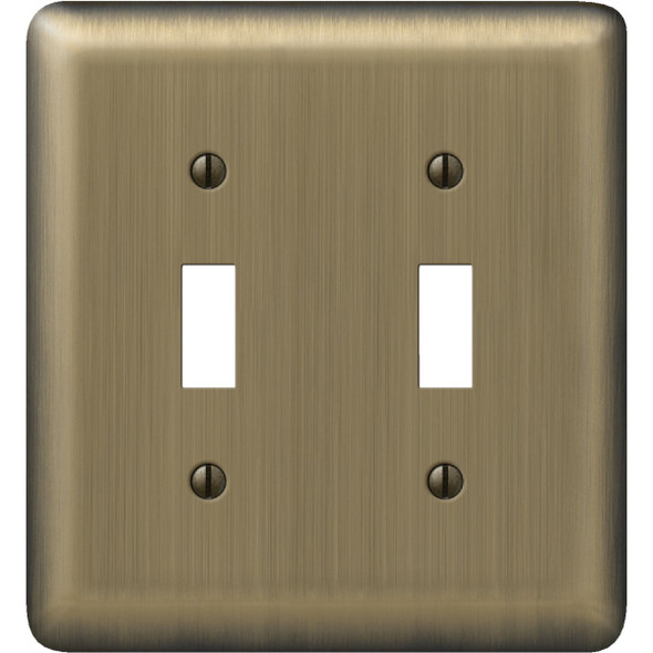 Amerelle 2-Gang Stamped Steel Toggle Switch Wall Plate, Brushed Brass 154TT