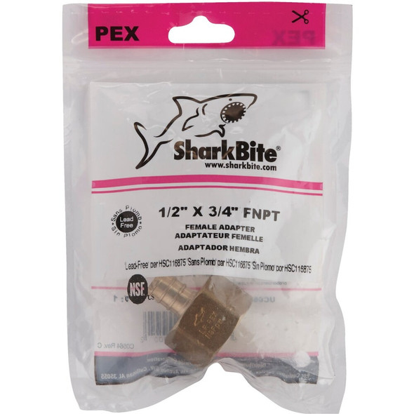 SharkBite 1-2 In. Barb x 3-4 In. FIP Brass PEX Adapter UC068LFA 461555
