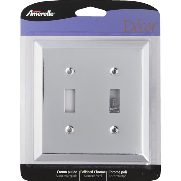 Amerelle 2-Gang Stamped Steel Toggle Switch Wall Plate, Polished Chrome Amerelle 2-Gang Stamped Steel Toggle Switch Wall Plate, Polished Chrome