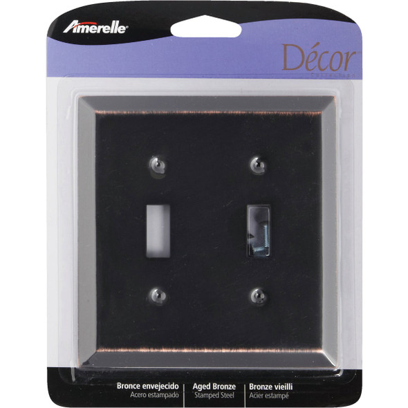 Amerelle 2-Gang Stamped Steel Toggle Switch Wall Plate, Aged Bronze Amerelle 2-Gang Stamped Steel Toggle Switch Wall Plate, Aged Bronze