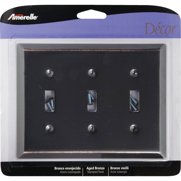 Amerelle 3-Gang Stamped Steel Toggle Switch Wall Plate, Aged Bronze Amerelle 3-Gang Stamped Steel Toggle Switch Wall Plate, Aged Bronze